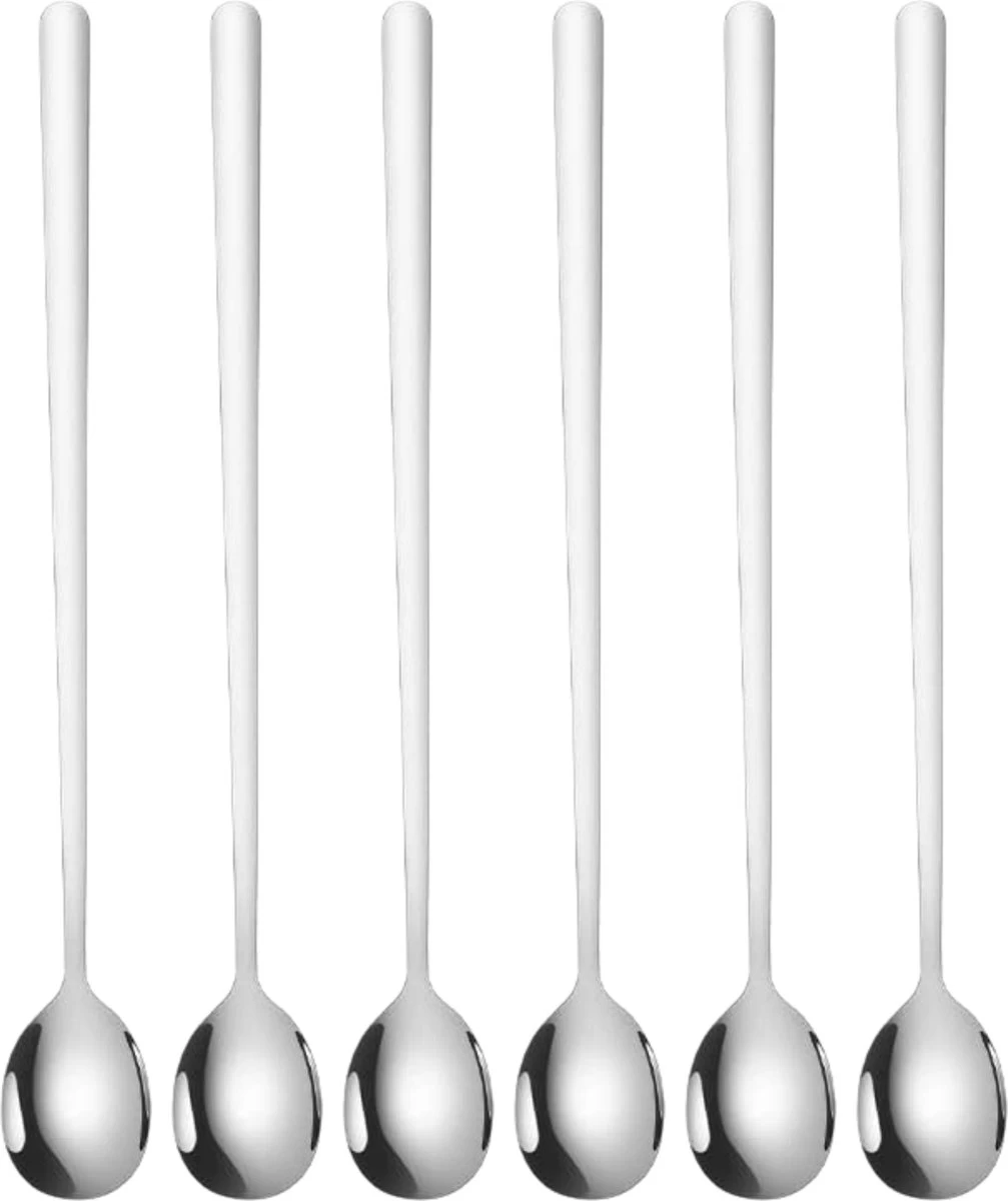 House Of Husk Latte Macchiato Lepels Set - Lange Theelepels - Koffielepels - Longdrinklepels - Sorbetlepels - Barlepel - RVS - 6 Stuks - 20CM - Zilver