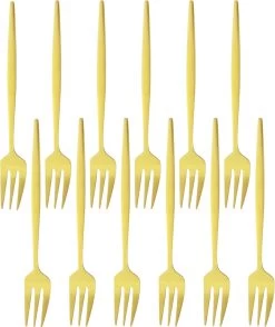 House Of Husk® Gouden Gebaksvorkjes - Dessertvorken - Taartvorkjes - Cocktailvorken - Klein Vorkjes - 12 Stuks - RVS - 14cm