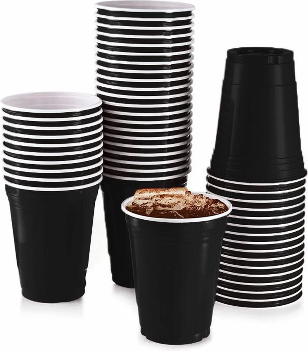 Merkloos Black Cups - 50stuk(s) - 475ml - Party Cups - Beerpong - Drankspel - Beerpong Bekers - Plastic Bekers