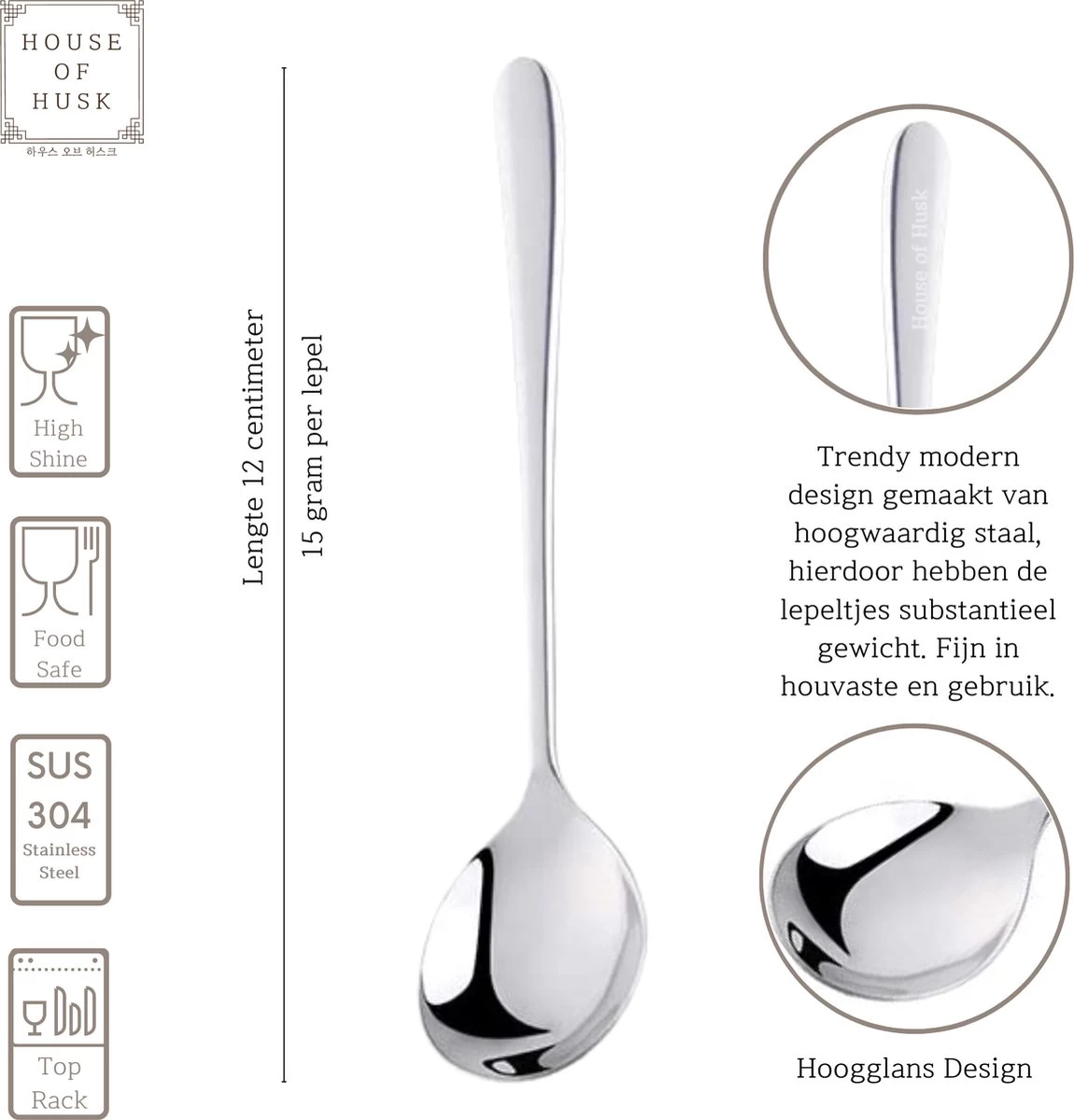 House Of Husk® Koffielepel Set - Theelepel - Koffielepeltjes - Espresso Lepeltjes - RVS - 12cm - 12 Stuks - Zilver - Afbeelding 2