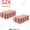 Theedoeken - Horeca Kwaliteit - Katoenenen Theedoeken Set - 12 X - Rood Wit - Ophang Lus