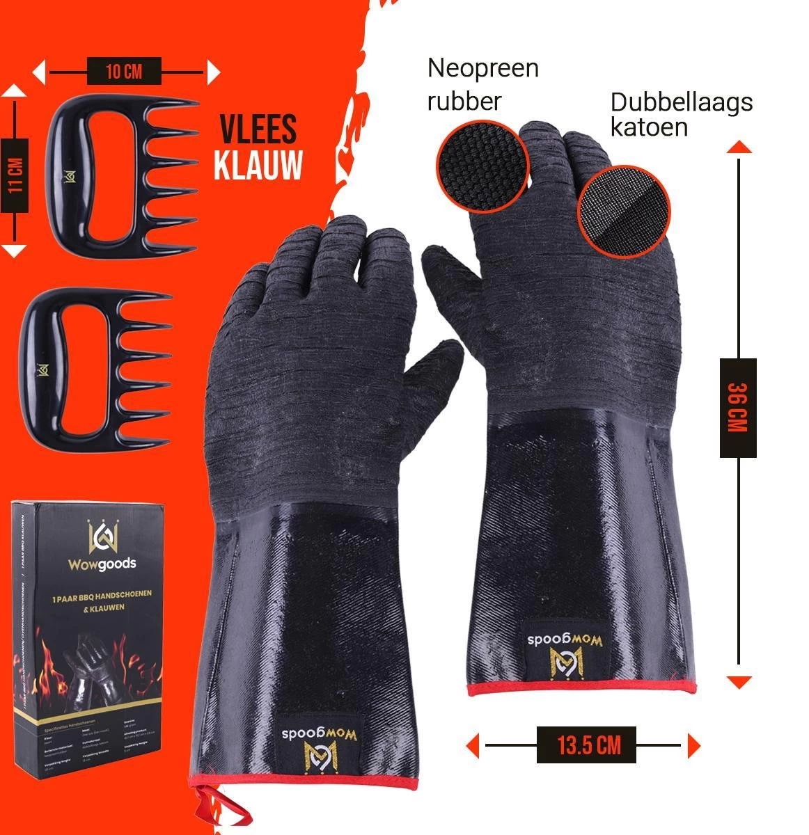 Wowgoods® Extra Lange Ovenwanten Tot 500°C - Hittebestendige BBQ Handschoenen Met Vleesklauwen - Afbeelding 4