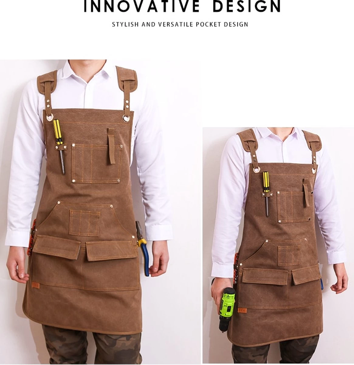 Schort - Hobby Schort - Bruin - Klus Schort - Timmerman Schort - Werk Schort - Schilder Schort - Multifunctioneel Schort - Werkschort - Afbeelding 4