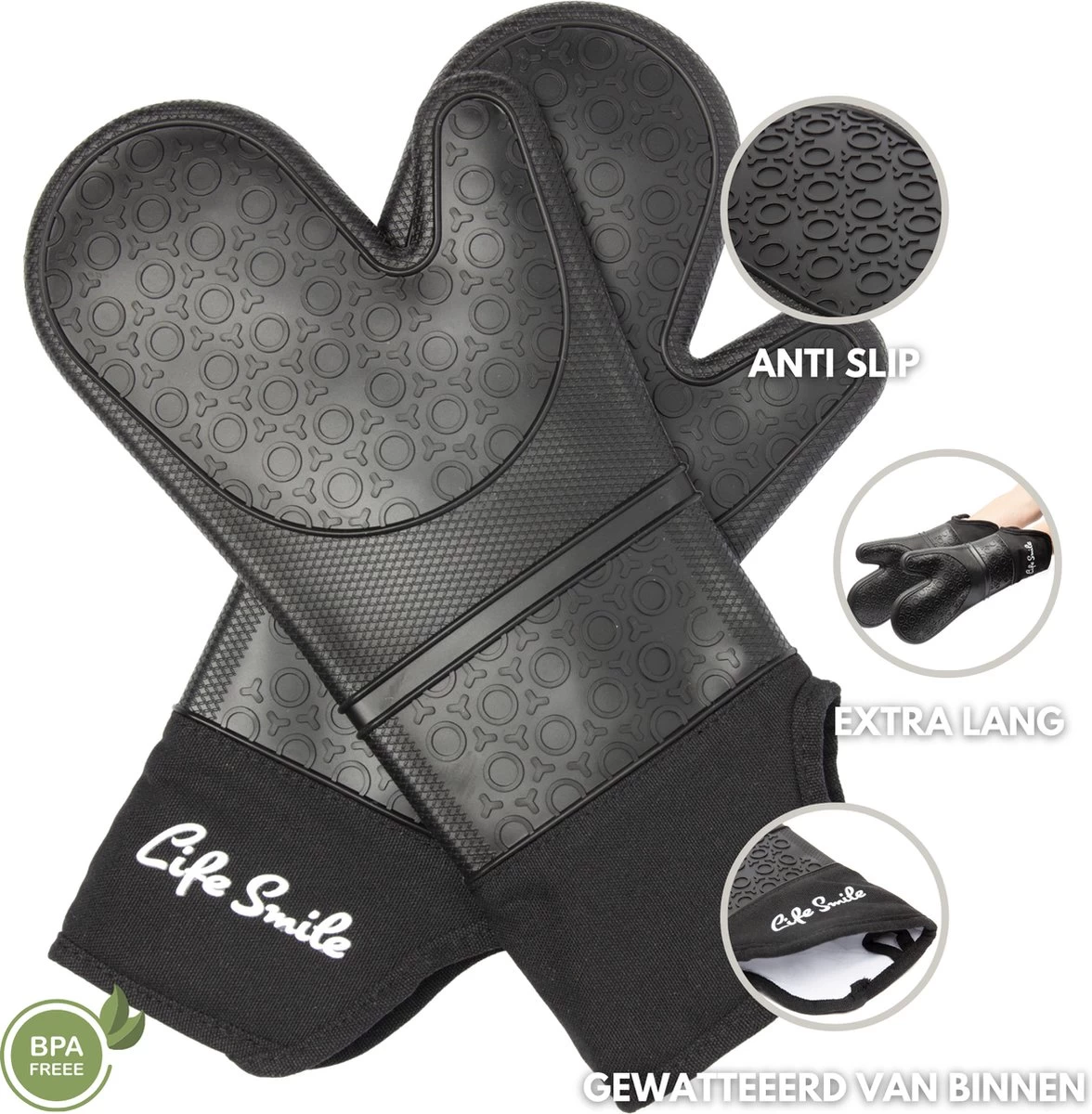 Ovenwanten - 2 Stuks - Bescherming Tot 230 °C - Zwart - Siliconen - Flexibel - Afbeelding 2