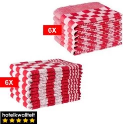 Merkloos Theedoeken En Keukendoeken Set - 6 Theedoeken - 6 Keukenhanddoeken - Rood