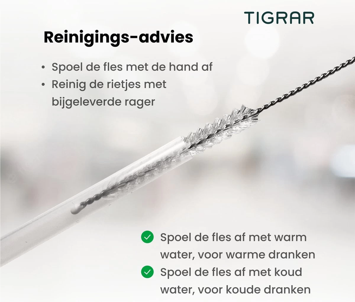 Tigrar - Drinkfles - Waterfles - Thermosfles 1 Liter - RVS - (Grafiet) Zwart - Incl. Extra Dop 3 Rietjes En Reiniger - Afbeelding 2