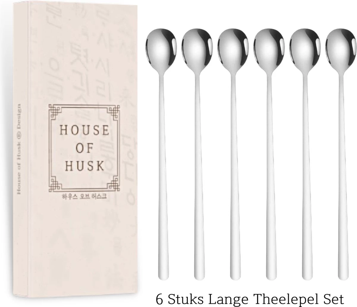 House Of Husk Latte Macchiato Lepels Set - Lange Theelepels - Koffielepels - Longdrinklepels - Sorbetlepels - Barlepel - RVS - 6 Stuks - 20CM - Zilver - Afbeelding 7