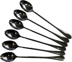 Merkloos Latte Macchiato Lepels – RVS Lange Yoghurt, Dessert Of Koffie Lepeltjes – Set Van 6 Stuks - Zwart