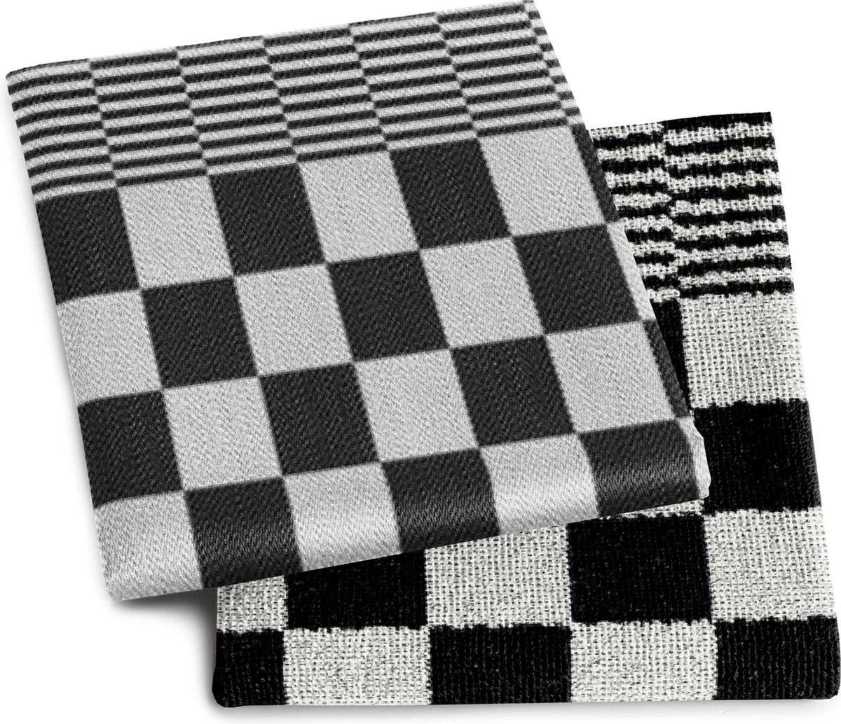 Droomtexiel® Horeca Kwaliteit Katoenen Theedoeken & Keukendoeken Set - 6x Theedoeken + 6x Keukendoeken - Zwart Wit - - Afbeelding 7