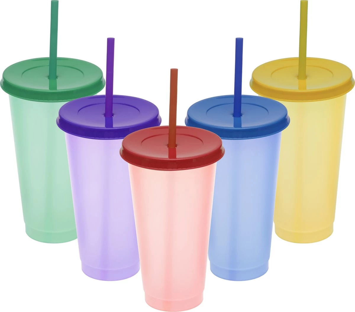 Herbruikbare Bekers Met Rietje En Deksel Van Plastic – Starbucks Design – Drinkbekers Met Rietje – Kleur Veranderende Beker – 5 Pack - Afbeelding 3
