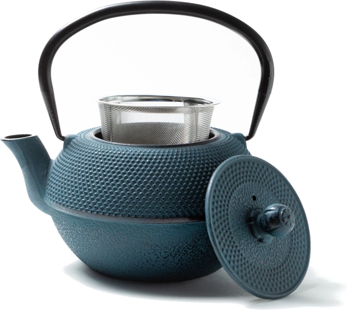 Tealøv THEE SET 1,1 LITER GIETIJZER | COMPLETE SET IN GESCHENKDOOS | Gietijzeren Theepot Met Roestvrijstalen Zeef, Gietijzeren Theekopjes En Onderzetter | In Authentiek Japanse Stijl | Arare Blauw - Afbeelding 9