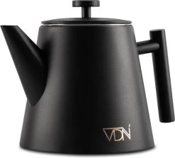 VDN RVS Theepot Dubbelwandig Met Filter - Zwarte Theekan 1 Liter - 902