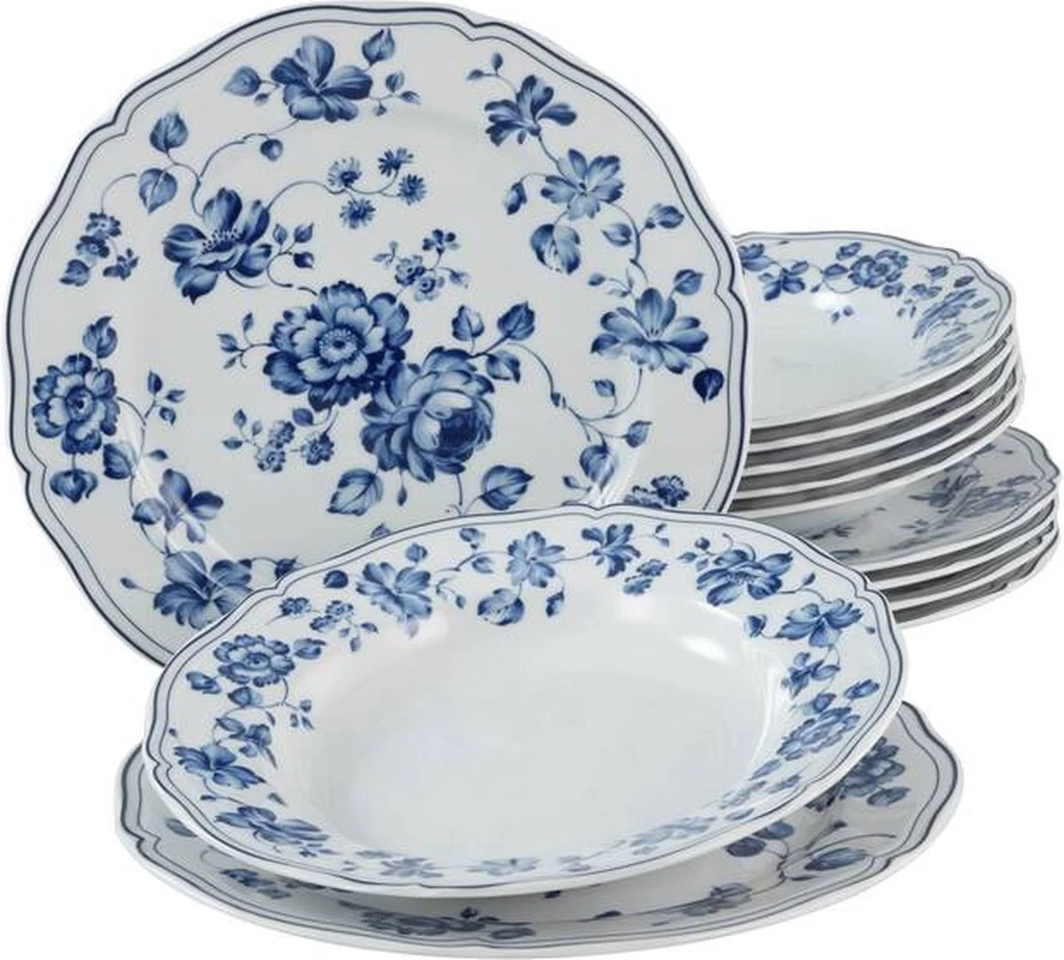 Merkloos Alba Royal Blue Flower 12-delig Servies