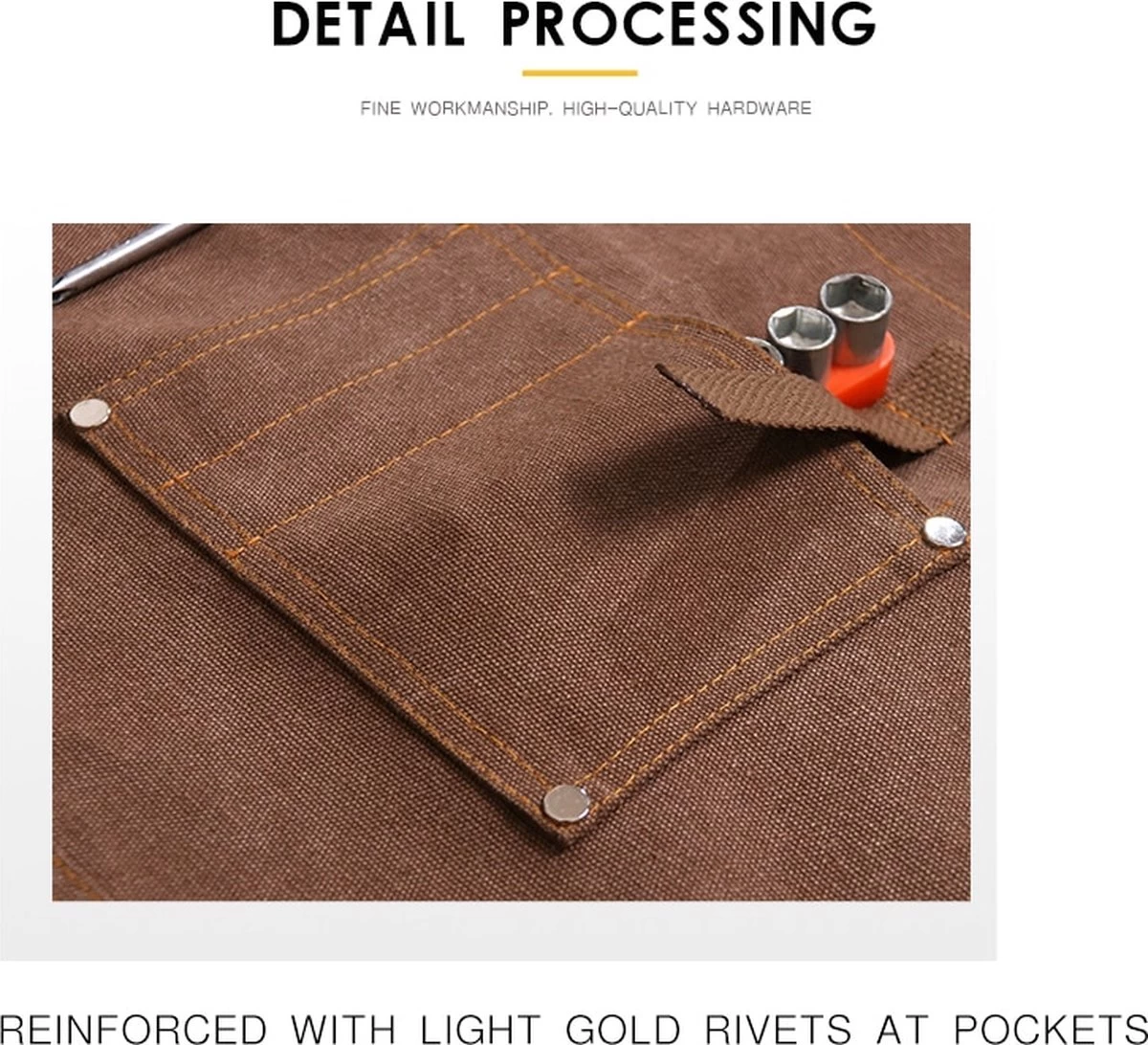 Schort - Hobby Schort - Bruin - Klus Schort - Timmerman Schort - Werk Schort - Schilder Schort - Multifunctioneel Schort - Werkschort - Afbeelding 5