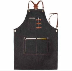 Schort - Denim - Zwart - Stoer - Dames - Heren - Spijkerstof - Sloof - Keuken Schort - Jeans - Kappers Schort - Koken - Bediening - Horeca - Bedrijfskleding - Hobby - Denim Schort - Hip - CADEAU TIP