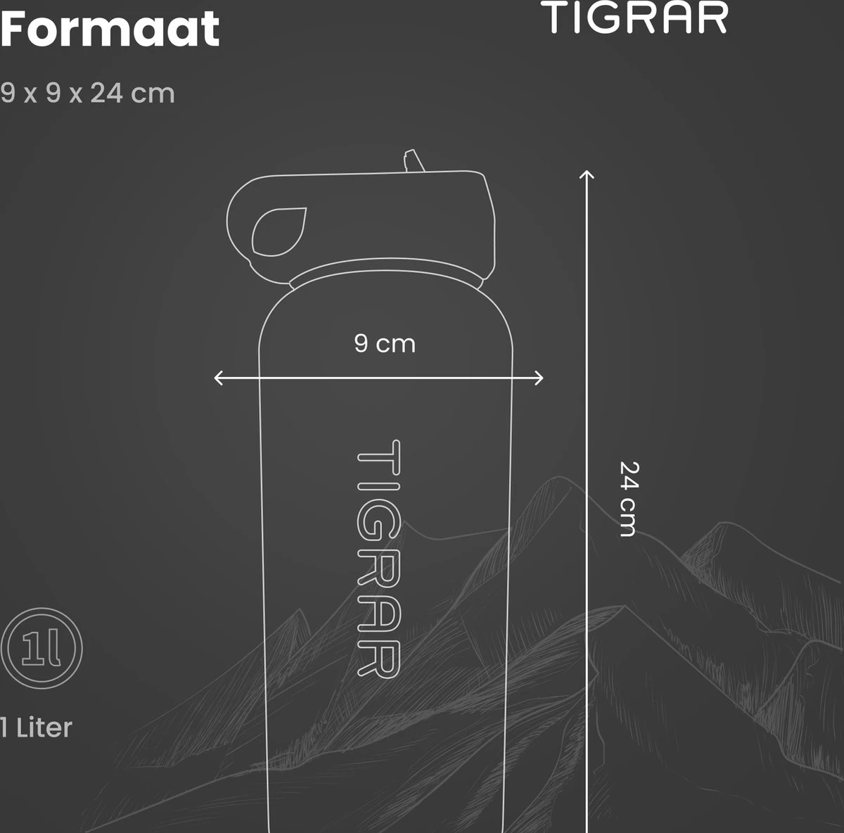 Tigrar - Drinkfles - Waterfles - Thermosfles 1 Liter - RVS - (Grafiet) Zwart - Incl. Extra Dop 3 Rietjes En Reiniger - Afbeelding 10
