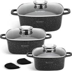 Edënbërg Stonetec Line - 8-delige Luxe Pannenset Van Gesmeed Aluminium - Zwart