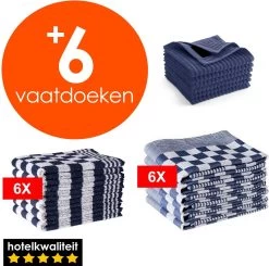 Zavelo 6x Theedoeken En 6x Keukendoeken Set + 6x VAATDOEKJES - 6x Theedoeken - 6x Keukendoeken - Blauw