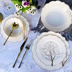 Serviesset 6 Persoons, 25 Delig Wit Met Een Gouden Rand