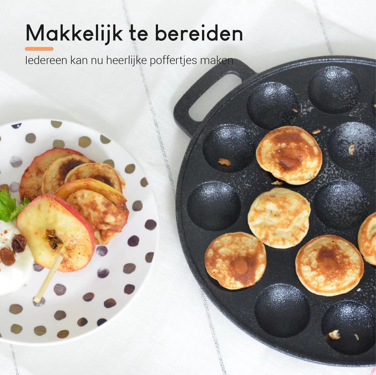 Ocina Poffertjespan– 19 Poffertjes – Poffertjesmaker – Poffertjespan Inductie – Poffertjespan Electrisch – Gietijzeren Pan – Inclusief Warmtebestendige Handvaten– Gratis Receptenboek - Afbeelding 9