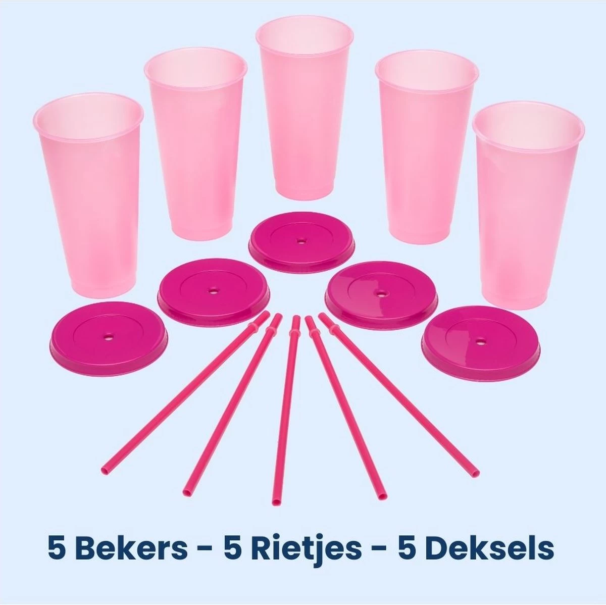 Herbruikbare Bekers Met Rietje En Deksel Van Plastic – Starbucks Design – Drinkbekers Met Rietje – Kleur Veranderende Beker – 5 Pack - Afbeelding 8