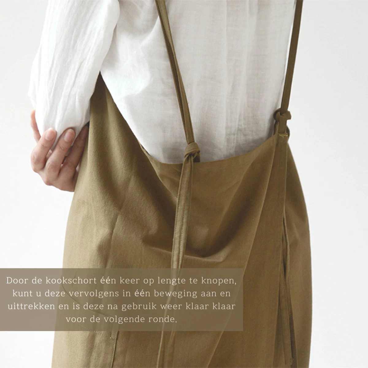 House Of Husk Linnen Keukenschort - Dames Kook Schort - Apron - Crossback - Khaki - Afbeelding 3