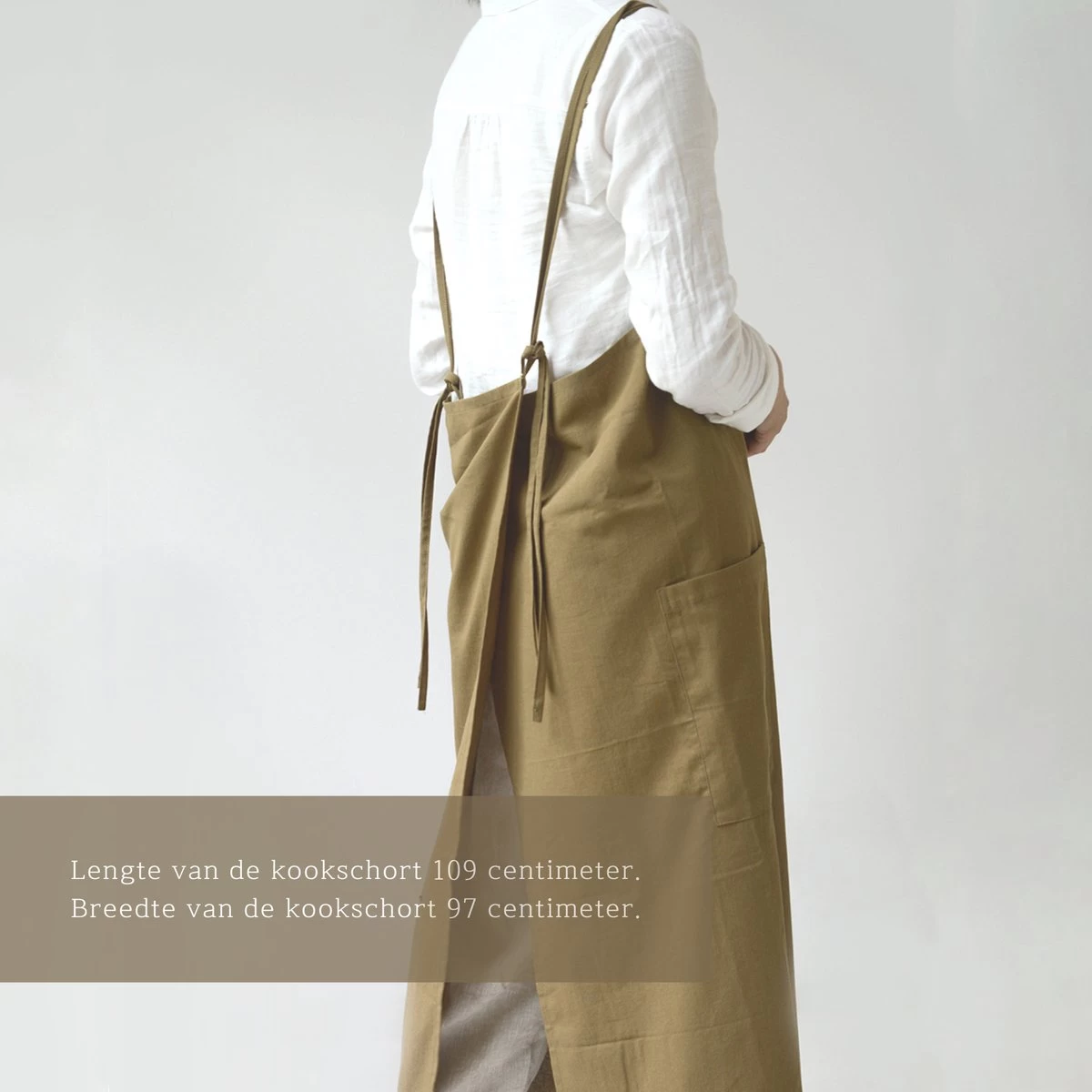 House Of Husk Linnen Keukenschort - Dames Kook Schort - Apron - Crossback - Khaki - Afbeelding 4