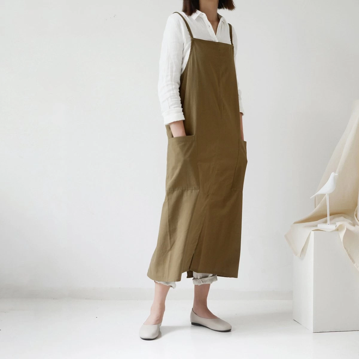 House Of Husk Linnen Keukenschort - Dames Kook Schort - Apron - Crossback - Khaki - Afbeelding 5