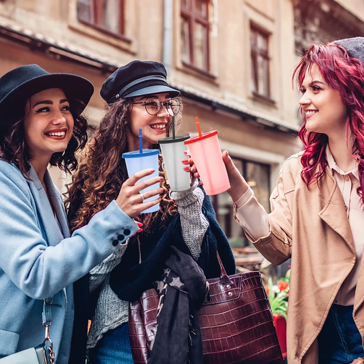 Herbruikbare Bekers Met Rietje En Deksel Van Plastic – Starbucks Design – Drinkbekers Met Rietje – Kleur Veranderende Beker – 5 Pack - Afbeelding 6