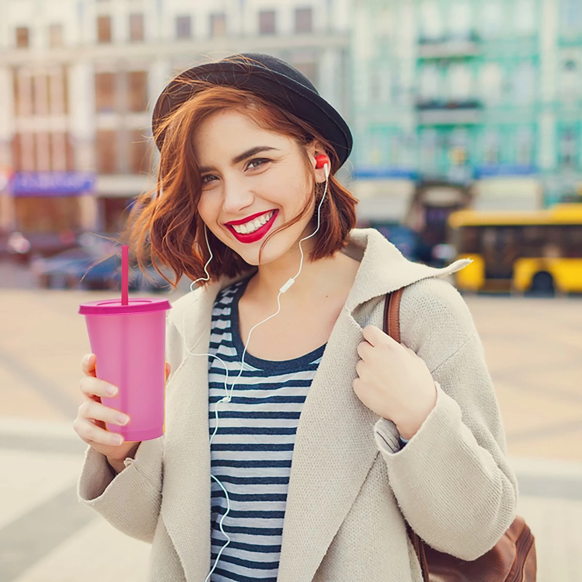 Herbruikbare Bekers Met Rietje En Deksel Van Plastic – Starbucks Design – Drinkbekers Met Rietje – Kleur Veranderende Beker – 5 Pack - Afbeelding 7