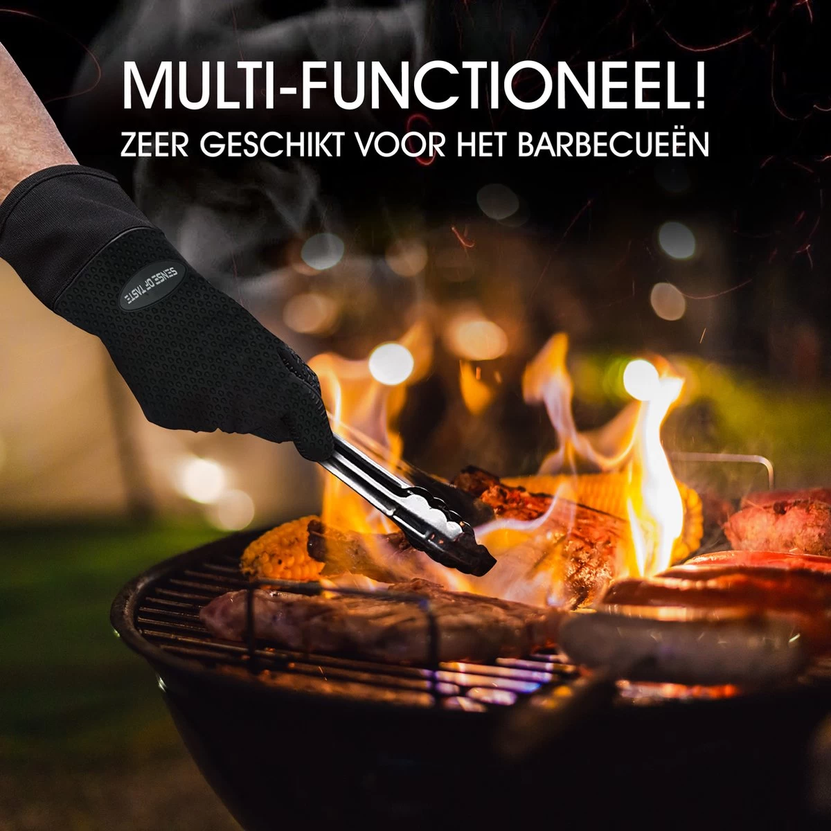 Sense Of Taste Ovenwanten - 2 Stuks - Ovenhandschoenen - Hittebestendig - 230°C - Siliconen - Zwart - Koken - Extra Lang - Afbeelding 7