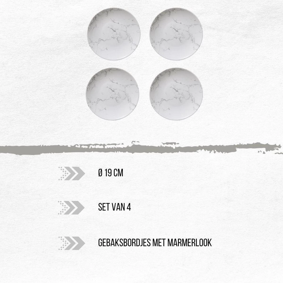 Orange85 Gebaksbordjes - Taart - 4 Stuks - Wit - 19cm - Marmer - Afbeelding 2