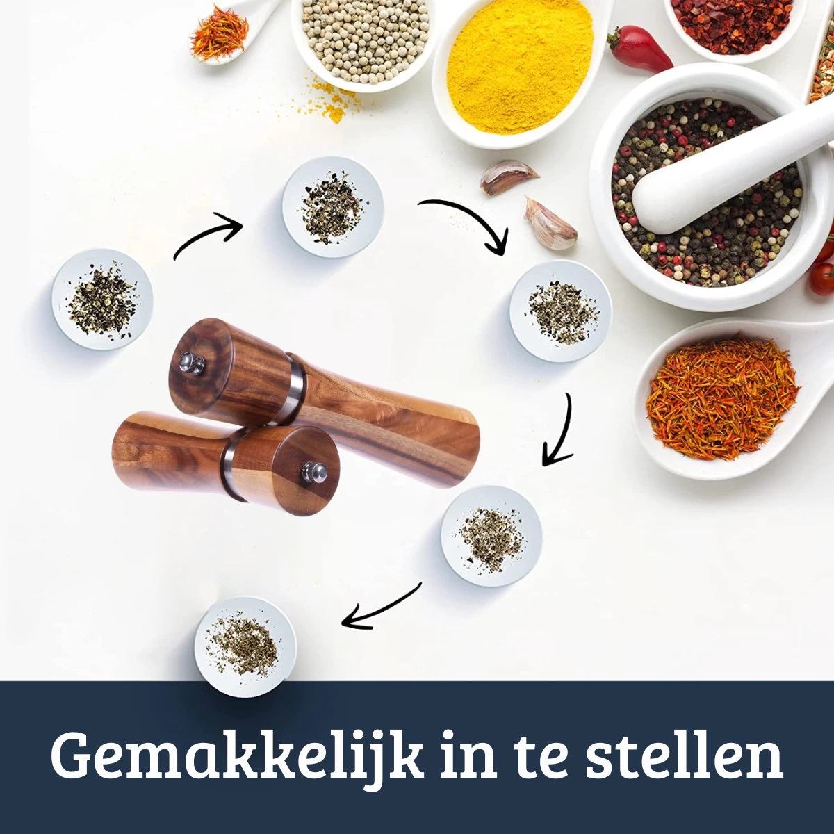 UNBOX Peper En Zoutmolen Set - Pepermolen - Zoutmolen - BBQ Accesoires - Acacia Hout - RVS - Afbeelding 2