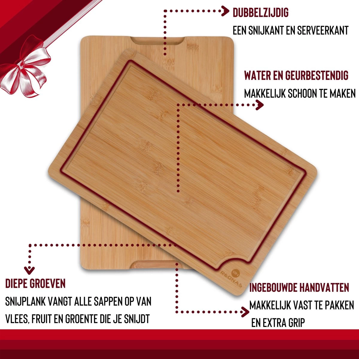 Rednas Bamboe Snijplank - Snijplanken Set - Borrelplank - Serveerplank - 3-delig - Hygiënisch En Duurzaam - Afbeelding 7