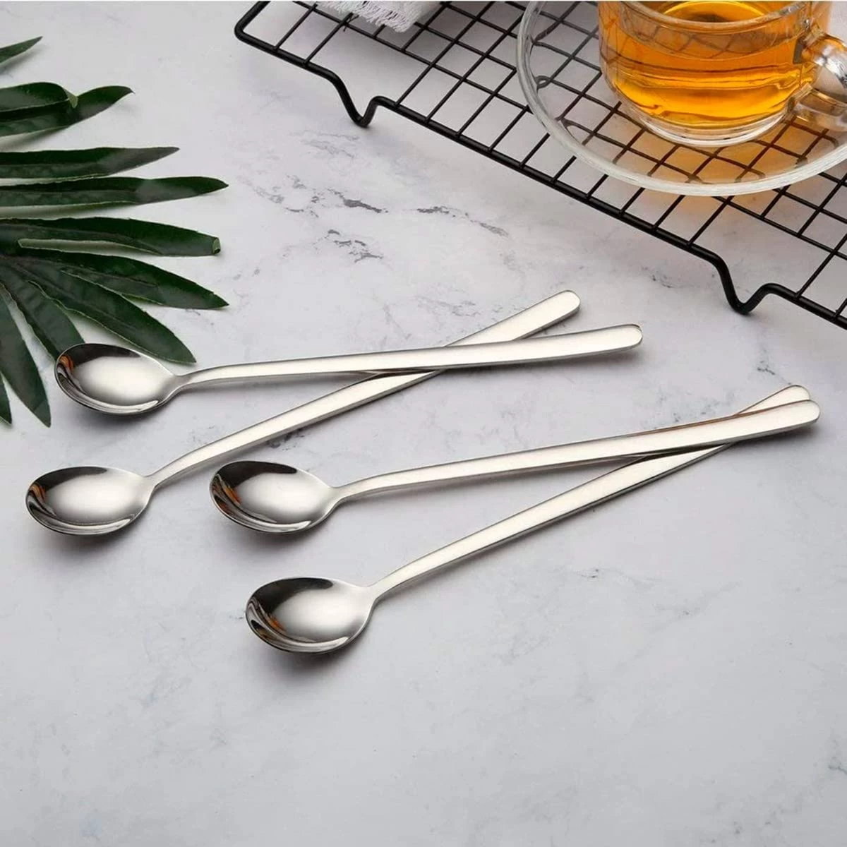 House Of Husk Latte Macchiato Lepels Set - Lange Theelepels - Koffielepels - Longdrinklepels - Sorbetlepels - Barlepel - RVS - 6 Stuks - 20CM - Zilver - Afbeelding 8