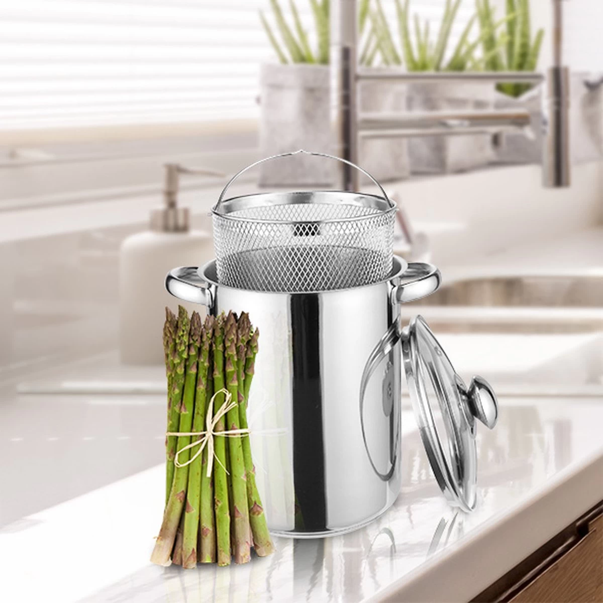 Haushalt RVS Aspergepan Met Glazen Deksel - 21 Cm - 4 Liter - Afbeelding 4