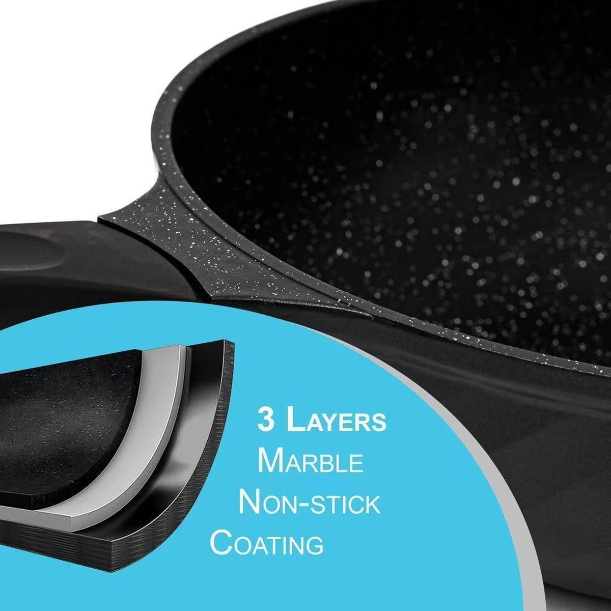 Marble Coating Wokpan Inductie - Met Glazen Deksel - Zwart - 30 Cm - Afbeelding 3