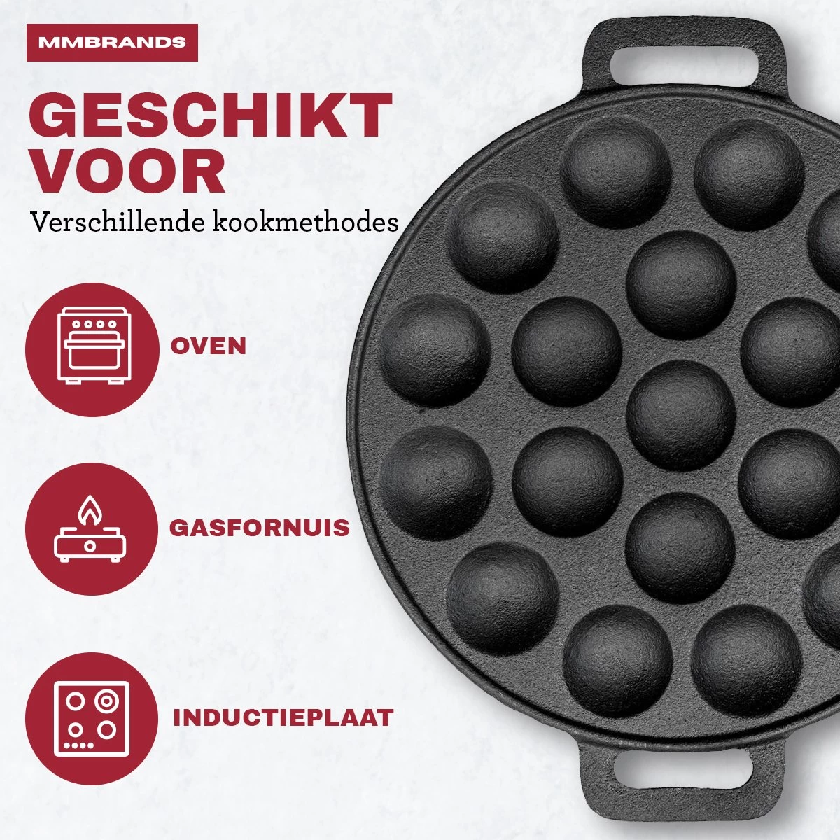 MM Brands Poffertjespan - Poffertjesmaker - Inductie / Oven / BBQ - Inclusief Handvat, Borstel En Vorken - Afbeelding 2