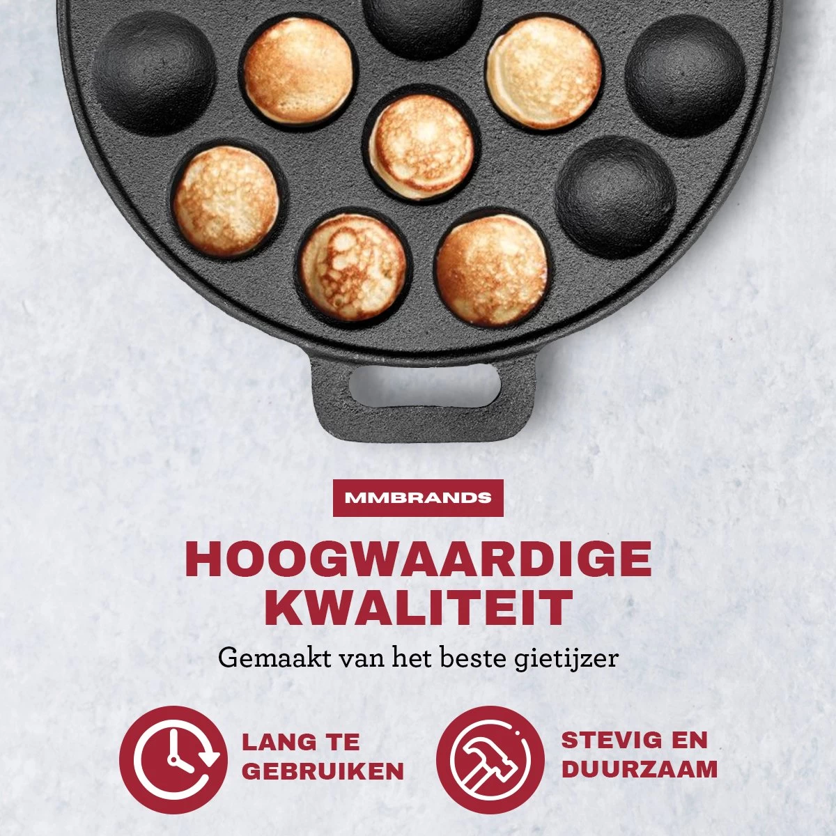 MM Brands Poffertjespan - Poffertjesmaker - Inductie / Oven / BBQ - Inclusief Handvat, Borstel En Vorken - Afbeelding 3
