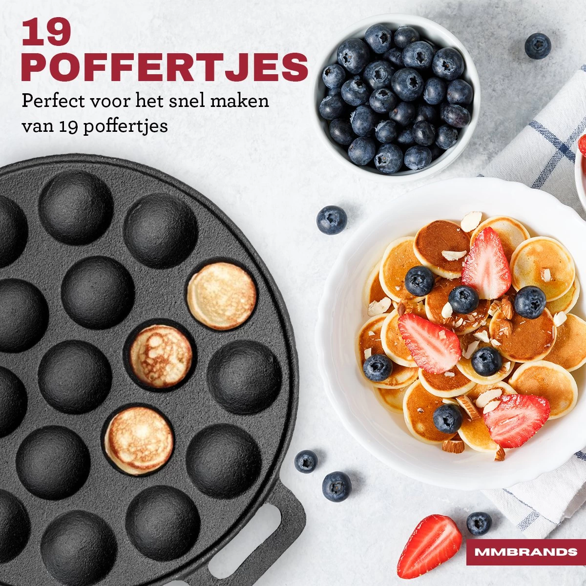 MM Brands Poffertjespan - Poffertjesmaker - Inductie / Oven / BBQ - Inclusief Handvat, Borstel En Vorken - Afbeelding 4