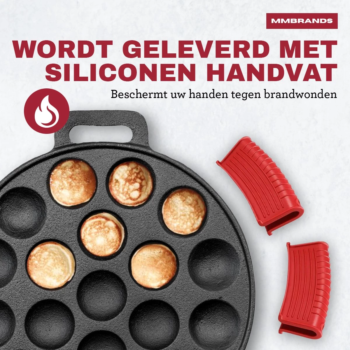 MM Brands Poffertjespan - Poffertjesmaker - Inductie / Oven / BBQ - Inclusief Handvat, Borstel En Vorken - Afbeelding 6