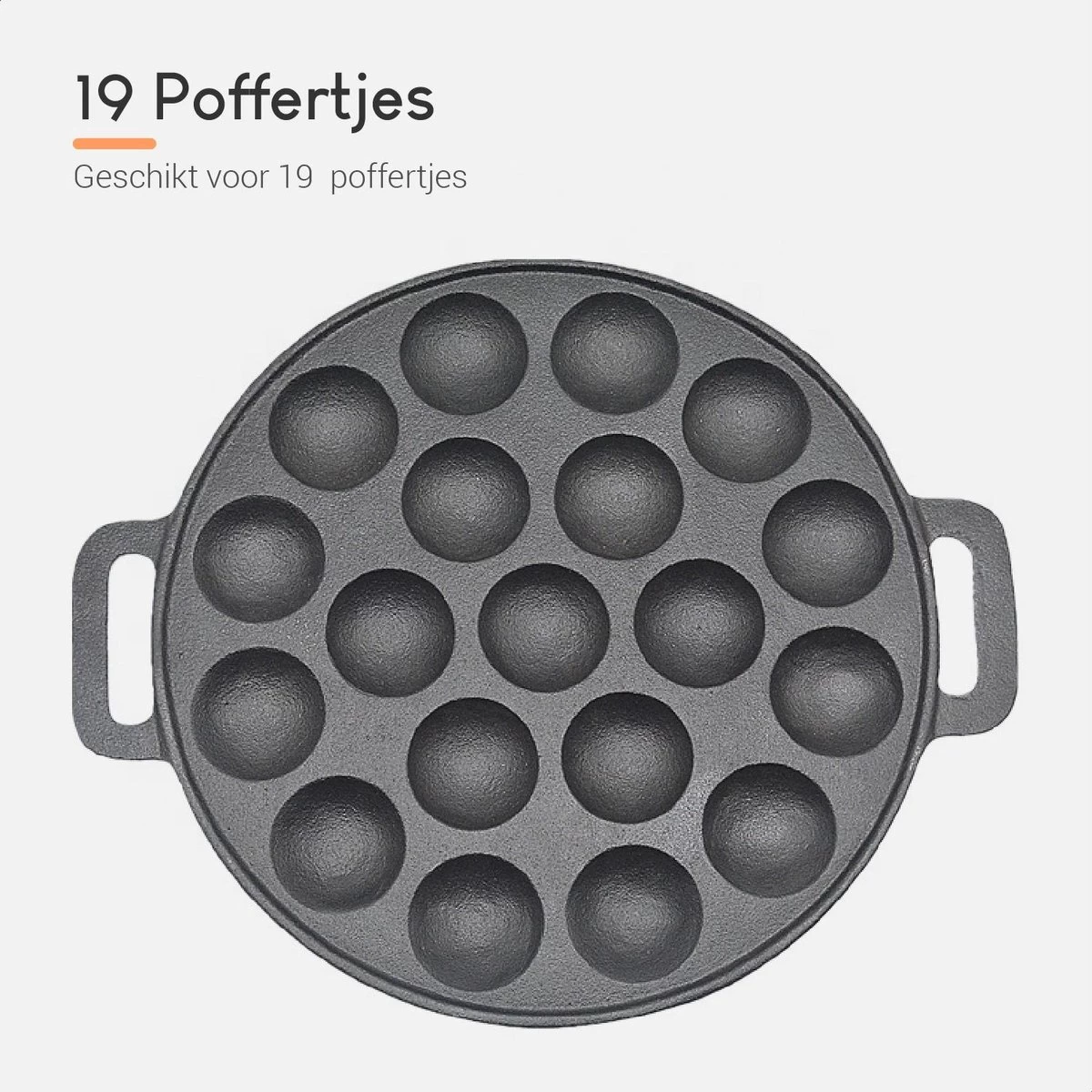 Ocina Poffertjespan– 19 Poffertjes – Poffertjesmaker – Poffertjespan Inductie – Poffertjespan Electrisch – Gietijzeren Pan – Inclusief Warmtebestendige Handvaten– Gratis Receptenboek - Afbeelding 5