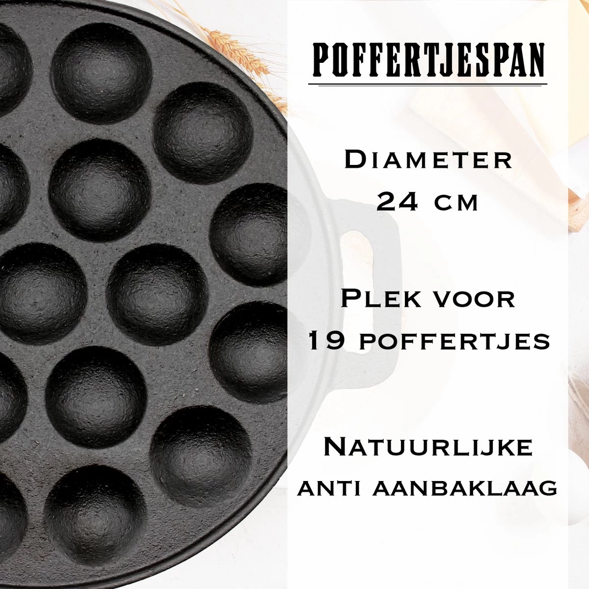 IRONO Poffertjespan Set - Incl. Doseerfles, Kwast En Vork - Poffertjespan Inductie En Electrisch - Poffertjesmaker 19 Poffertjes - Poffertjes Maken - Spuitfles - Cadeau Voor Mannen En Vrouwen - Afbeelding 2