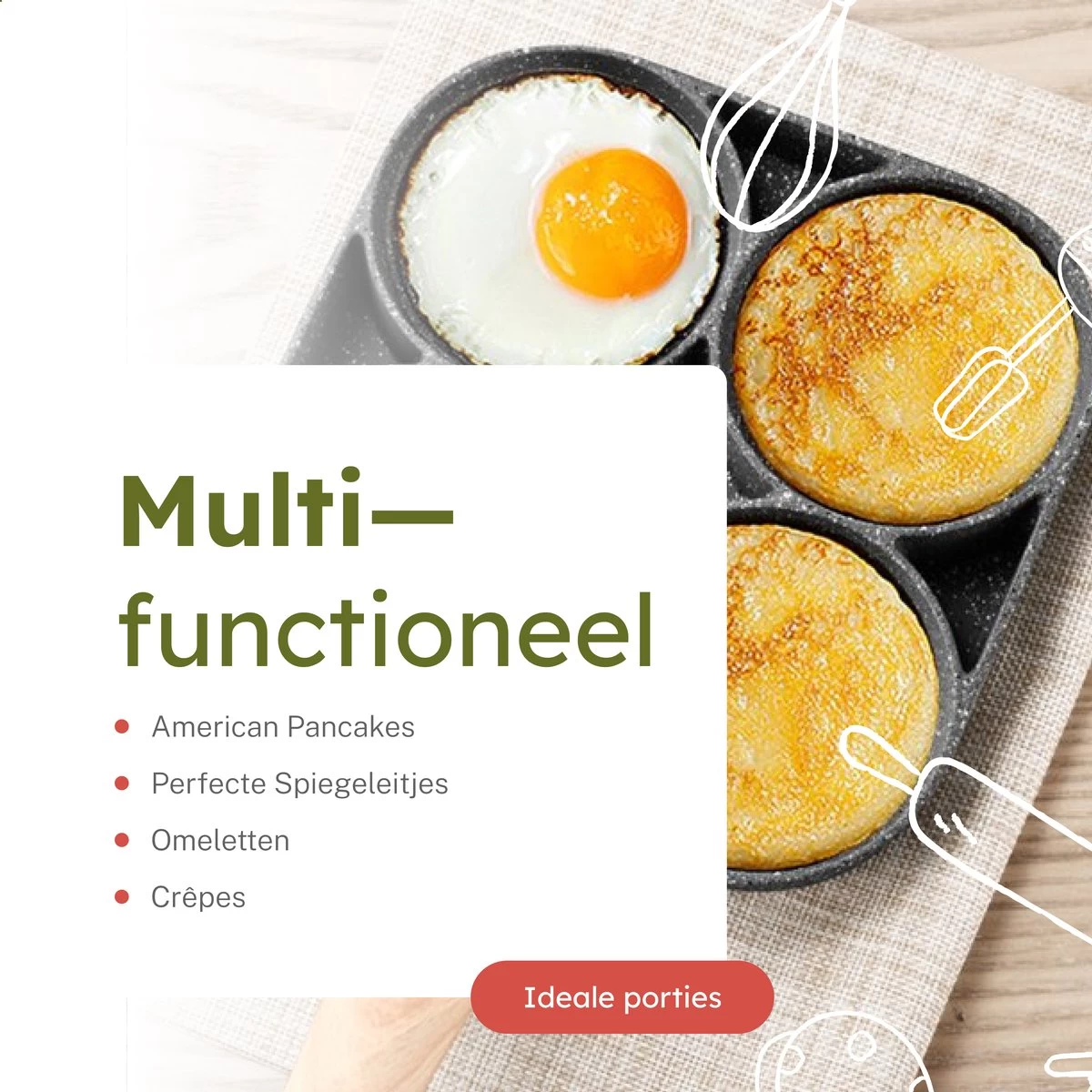 Merkloos Pancake Pan - Omeletpan - Eierpan - Anti Aanbaklaag - PFAS Vrij - Pancake Maker - Geschikt Voor Alle Warmtebronnen - Inductie Pannen - Afbeelding 2