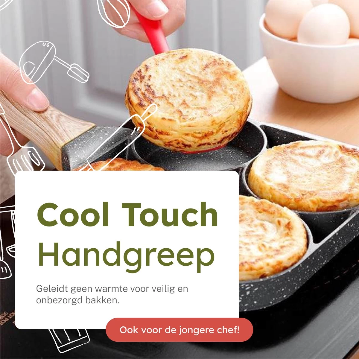 Merkloos Pancake Pan - Omeletpan - Eierpan - Anti Aanbaklaag - PFAS Vrij - Pancake Maker - Geschikt Voor Alle Warmtebronnen - Inductie Pannen - Afbeelding 4