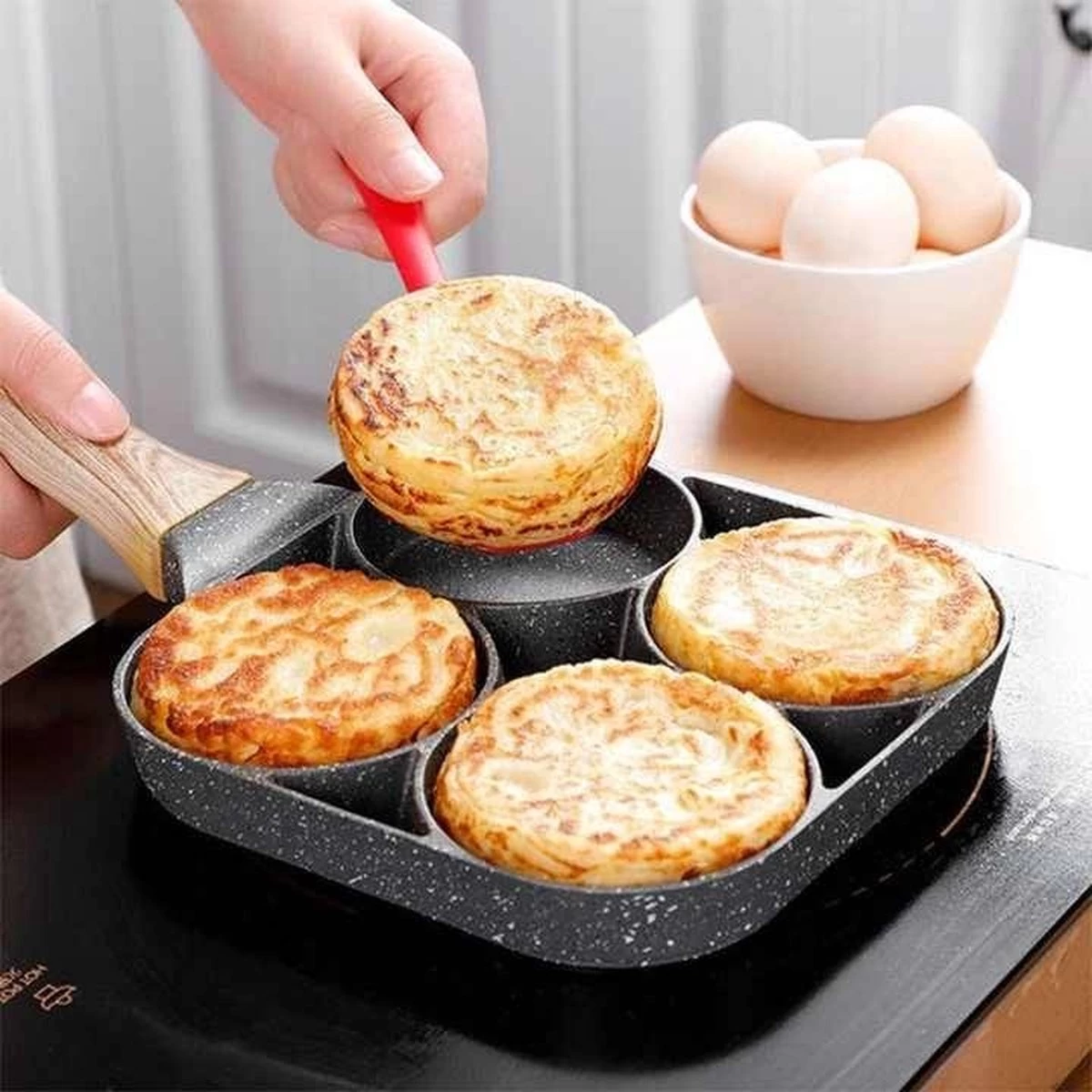 Anti-aanbak Pancake Pan | American Pancake Pan | Omelet Pan | Geschikt Voor Inductie & Alle Warmtebronnen | Eierpan | Omeletmaker | Pancake Maker | Mini Pannenkoekenpan - Afbeelding 5