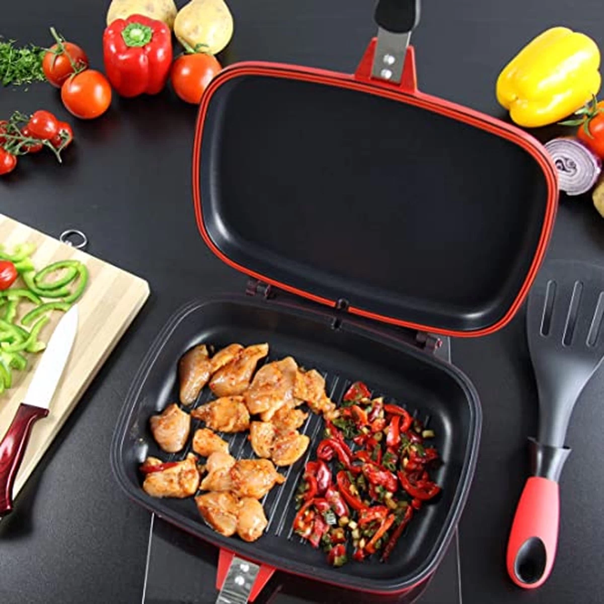 Herenthal Dubbele Grillpan - Ø 28 Cm - Koekenpan - Keramische Pan - Marmeren Coating Met Antiaanbaklaag - PFAS & PFOA Vrij - Pan - Grill - Vermindert Geur, Rook En Oliespatten - Zilver - Afbeelding 2