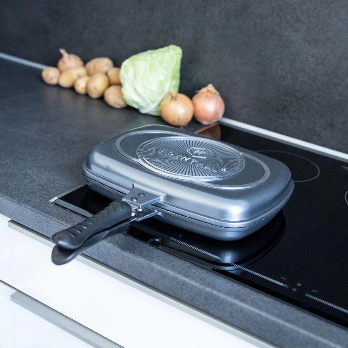 Herenthal Dubbele Grillpan - Ø 28 Cm - Koekenpan - Keramische Pan - Marmeren Coating Met Antiaanbaklaag - PFAS & PFOA Vrij - Pan - Grill - Vermindert Geur, Rook En Oliespatten - Zilver - Afbeelding 8