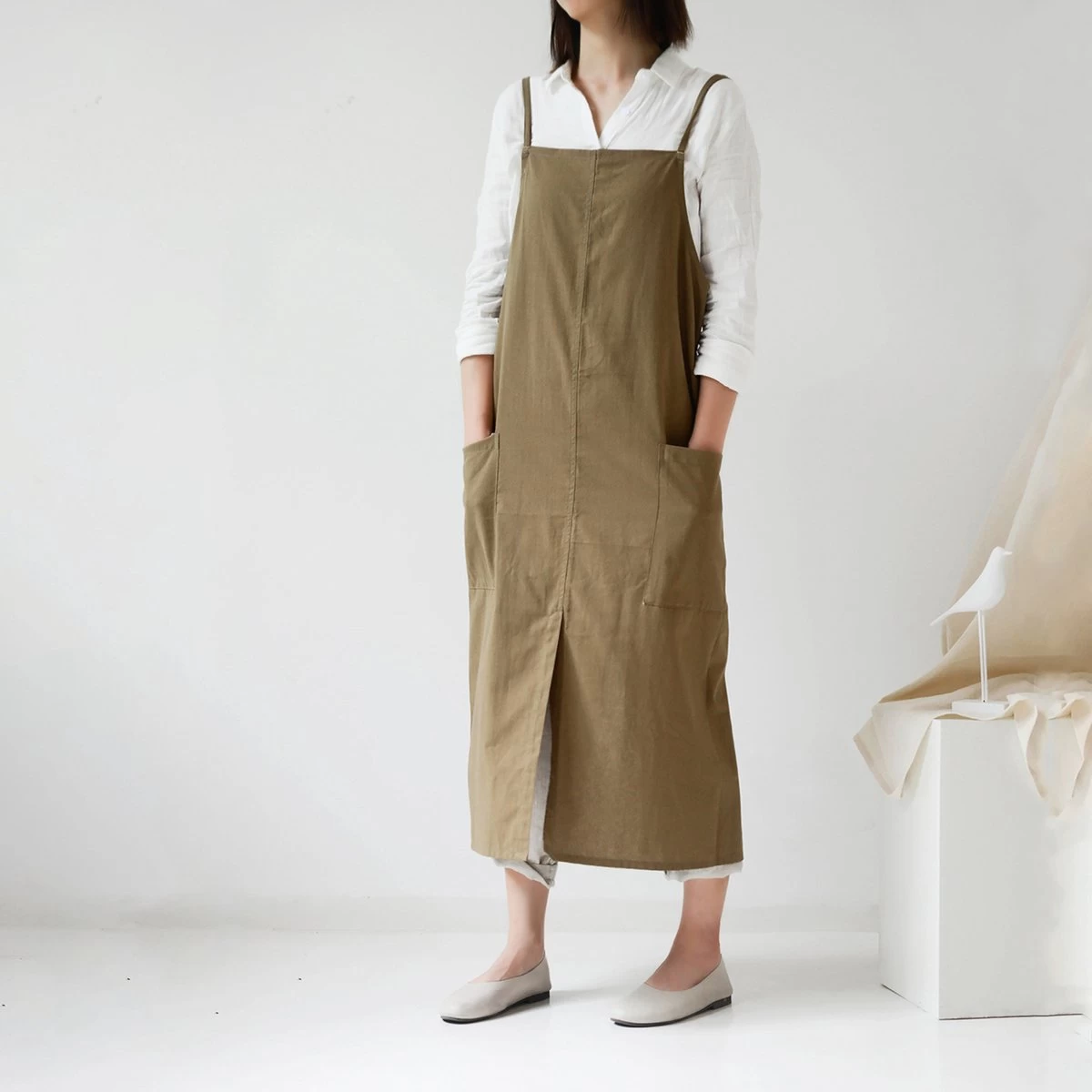 House Of Husk Linnen Keukenschort - Dames Kook Schort - Apron - Crossback - Khaki - Afbeelding 2