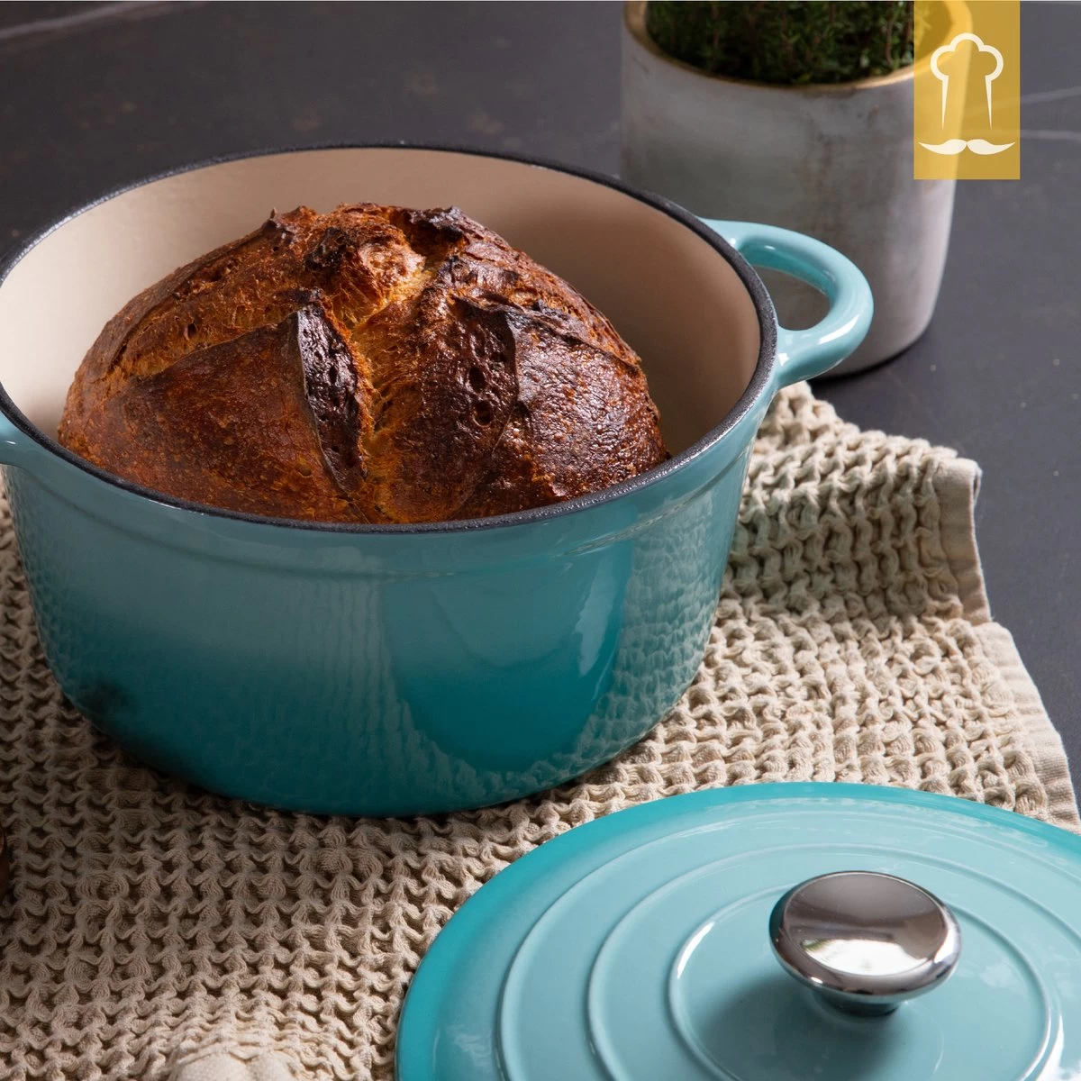 Chefarone Gietijzeren Pan - Braadpan Inclusief Deksel - Geschikt Voor Alle Warmtebronnen - Geëmailleerd Blauw - Afbeelding 7